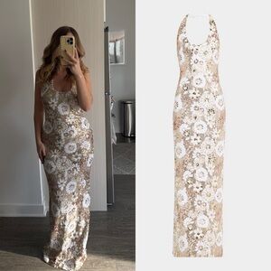 RAMY BROOK Tiffany Floral Sequin Halter Column Gown S